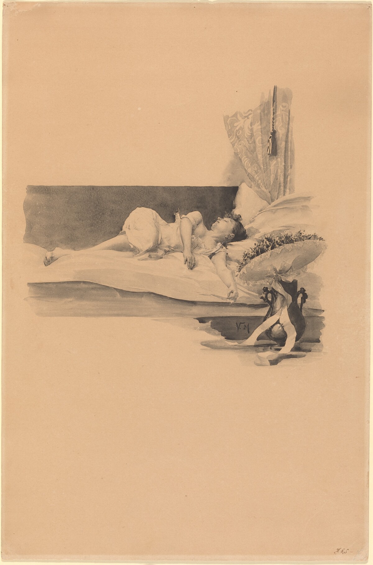Illustration for "Jestrab Kontra Hrdlicka, XXII" (Girl asleep on a bed) by Karel Vitezslav Masek