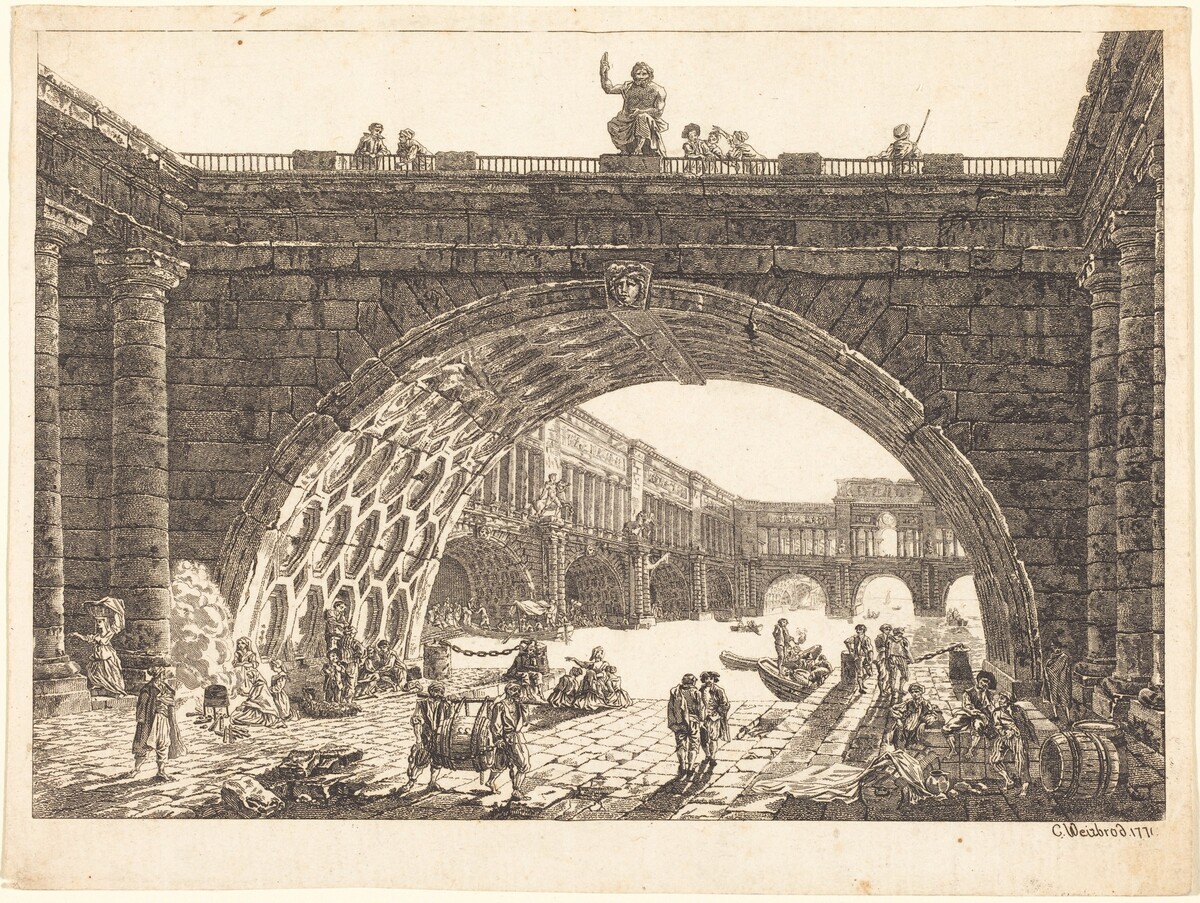 Architectural Fantasy of a Monumental Port by Carl Wilhelm Weisbrod after Hubert Robert