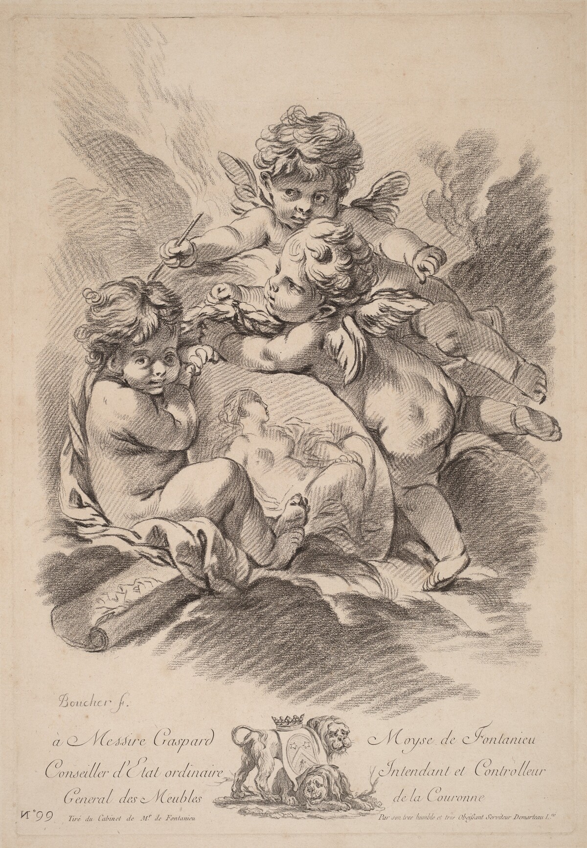 Allegory of Painting with Three Cherubs (99) by Gilles Demarteau the Elder after François Boucher