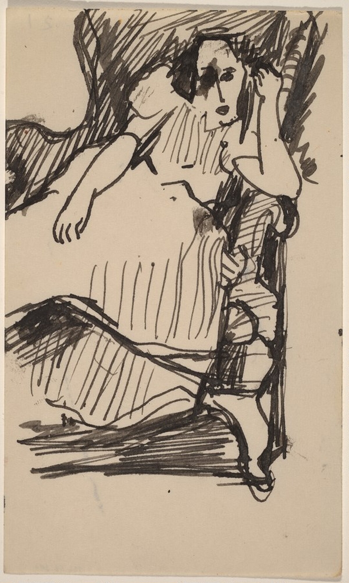 Woman in Dress Seated on Armchair with Left Arm Raised by Mark Rothko