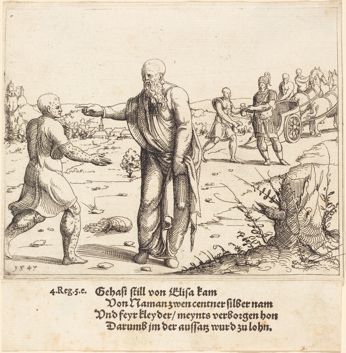Elisha Punishes Gehazi with Naaman's Leprosy by Augustin Hirschvogel
