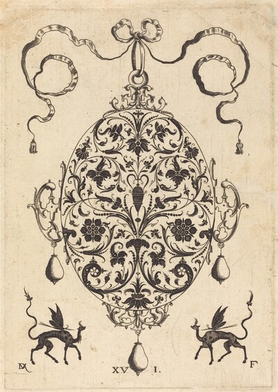 Large Pendant, Upright Oval with Floral Ornament