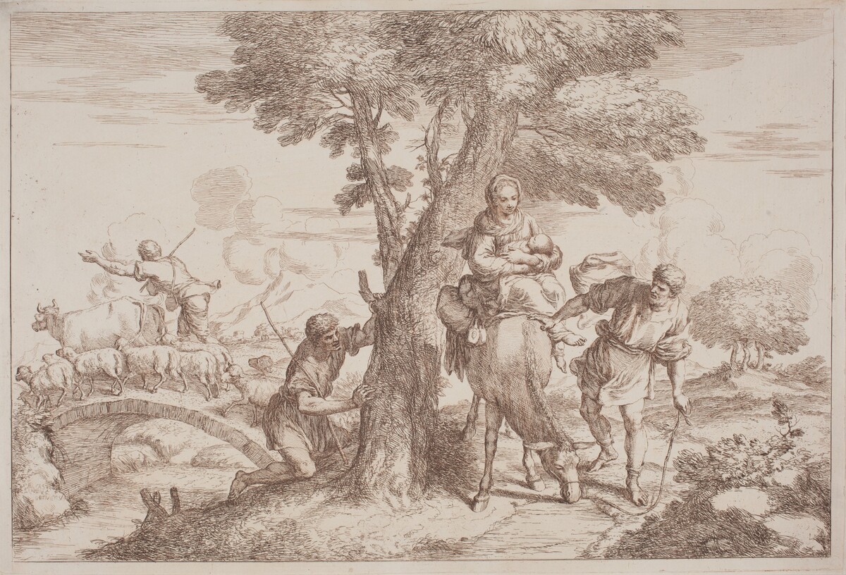 The Flight into Egypt with a Shepherd Watching from Behind a Tree by Gaetano Zompini, after Giovanni Benedetto Castiglione