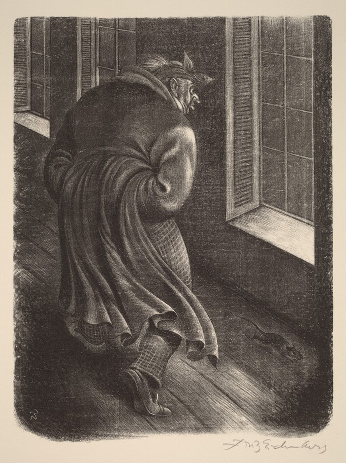 The Crazy Old Man (Book V: Pro and Contra, facing p.206) by Fritz Eichenberg