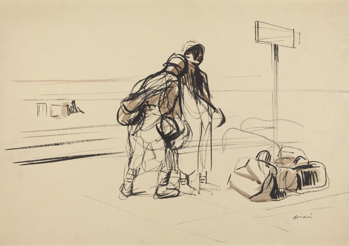 a) Two French Soldiers near a Notice Board (recto); b) Nursemaid and Children with Horse or Donkey (verso) by Jean-Louis Forain
