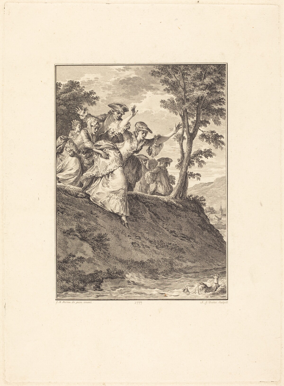 Elle s'élance après lui by Antoine-Jean Duclos after Jean-Michel Moreau