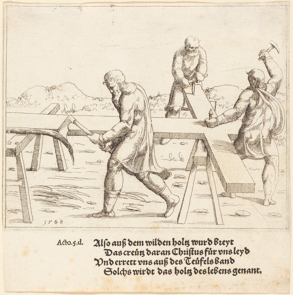 The Preparation of the Cross by Augustin Hirschvogel
