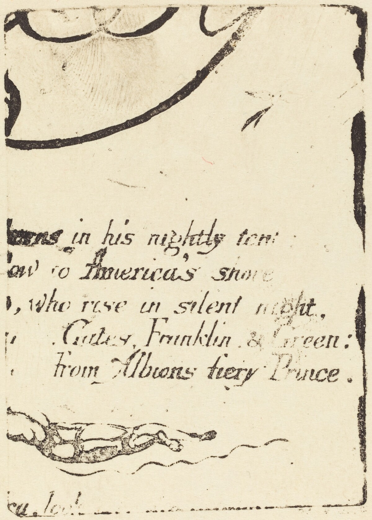 Restrike from fragment of cancelled plate for "A Prophecy" by William Blake
