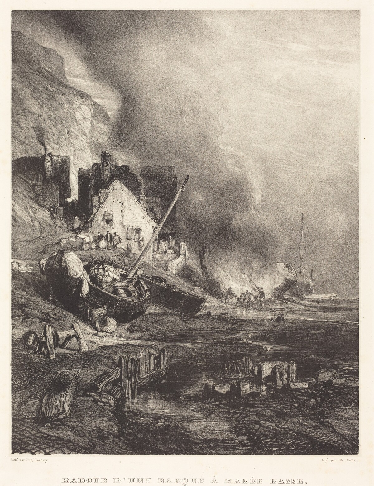 Radoub d'une Barque à la Marée Basse (Refitting of a Ship at Low Tide) by Eugène Isabey