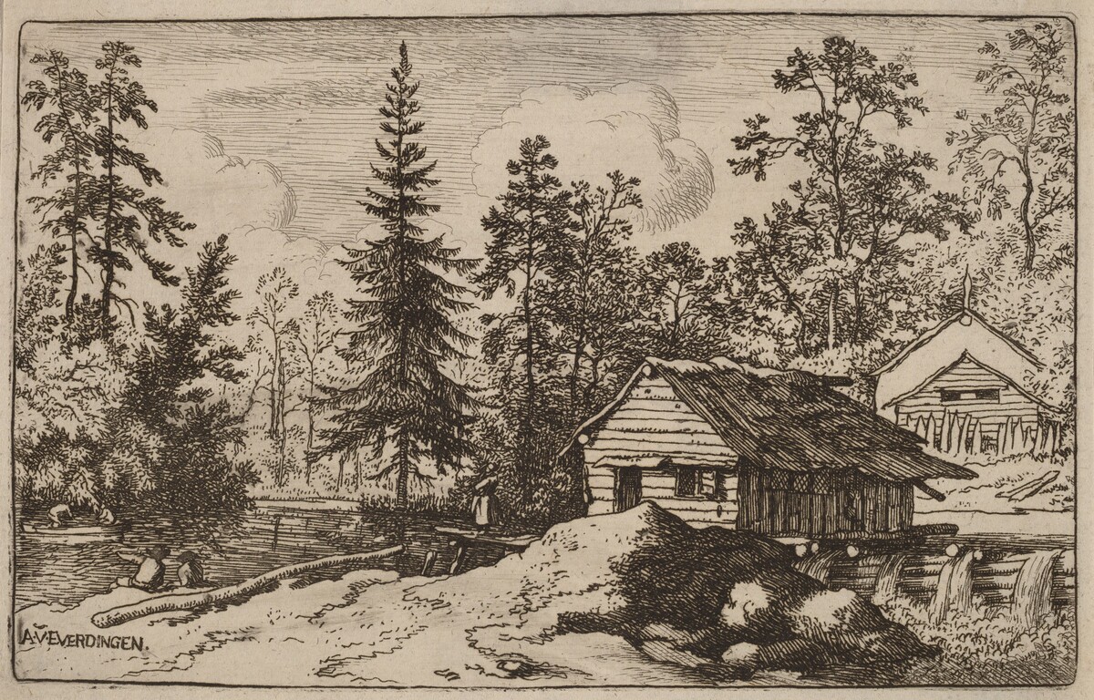 Woman in a Riverscape Looking towards a Boat by Allart van Everdingen