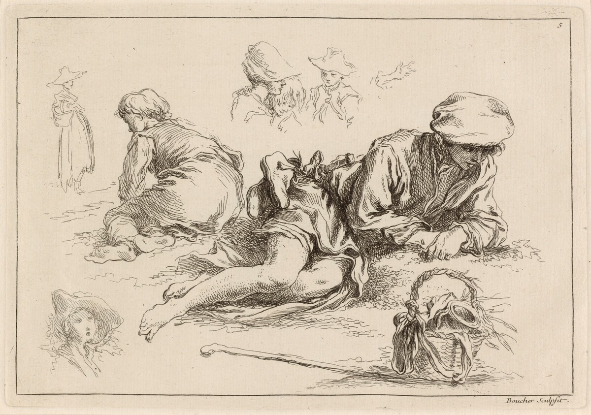 Figure Studies including Reclining Boy by François Boucher after Abraham Bloemaert