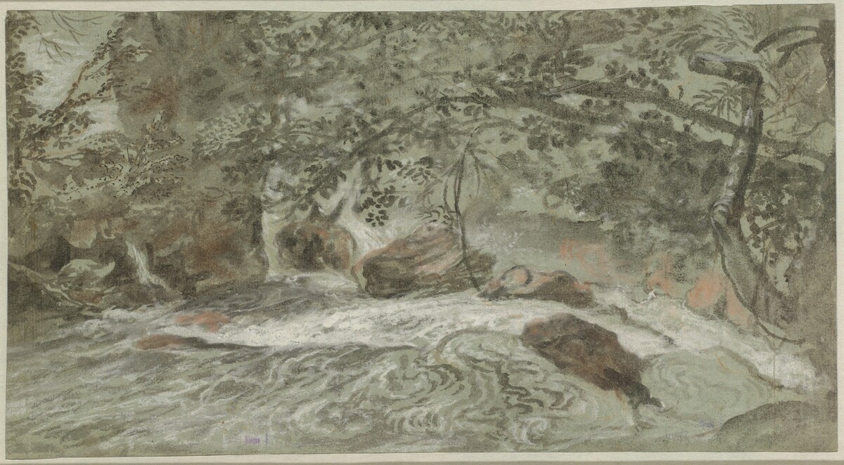 Rapids with Overhanging Branches (verso) by Joachim Franz Beich