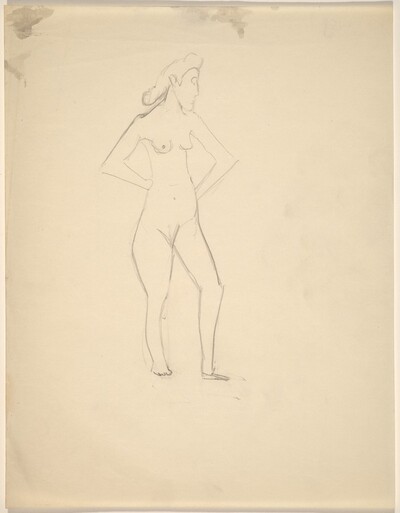 Standing Female Nude Turned to the Right, Hands on Hips