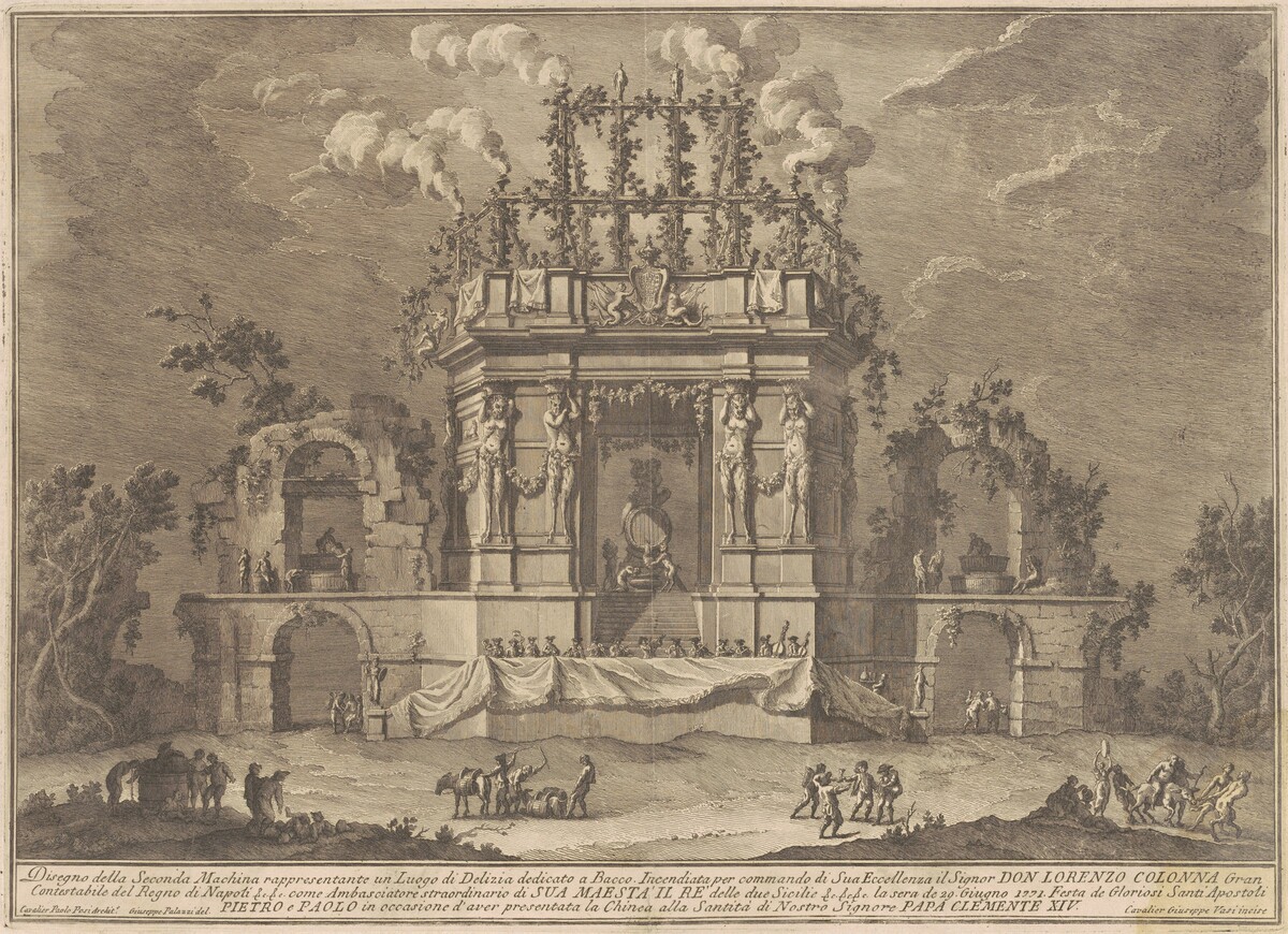 The Seconda Macchina for the Chinea of 1771: A Pleasure Palace Dedicated to Bacchus by Giuseppe Vasi, after Giuseppe Palazzi, after Paolo Posi
