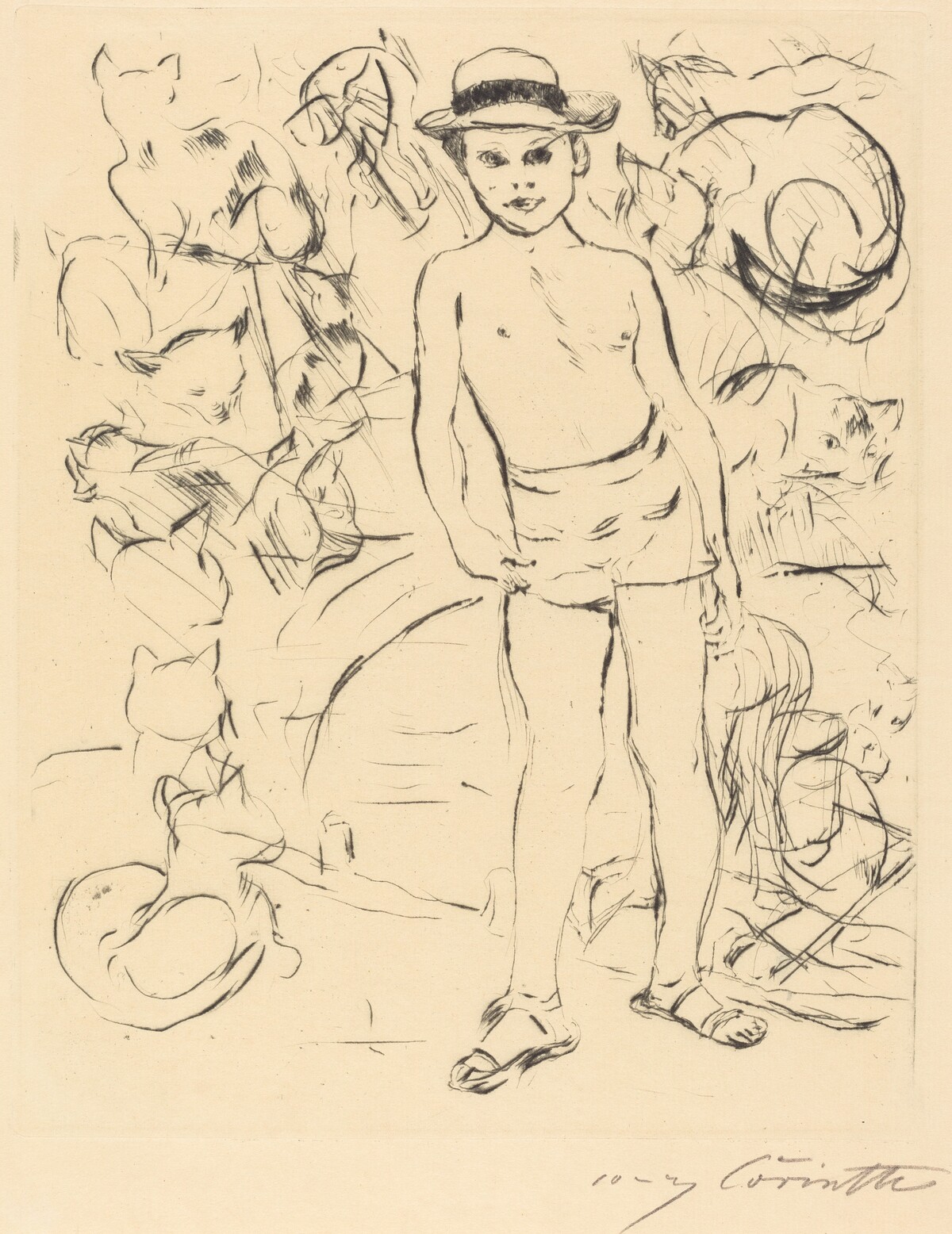 Knabe mit Badehose und Strohhut (Boy Wearing Bathing-Trunks and Straw Hat) by Lovis Corinth