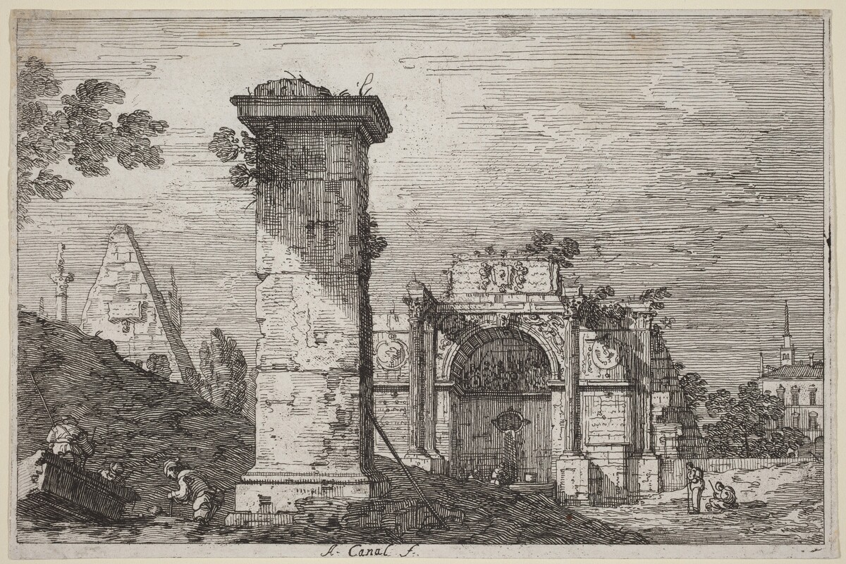 Landscape with Ruined Monuments by Canaletto