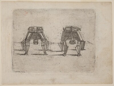 Two Cubic Figures with Their Hands on the Ground