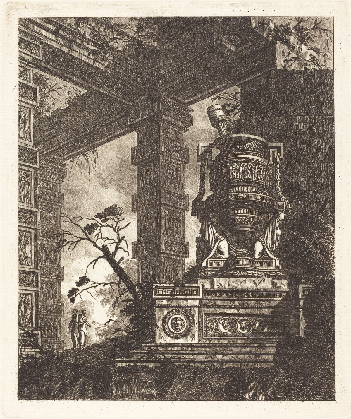 Vase Supported by Two Sphinxes by Jean-Laurent Legeay