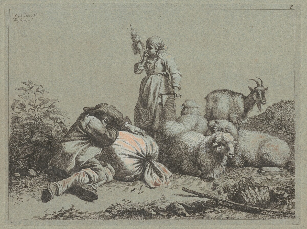 Sleeping Peasant and Standing Spinner by Francesco Londonio
