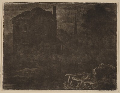 Nocturnal Landscape with House and Church Spire