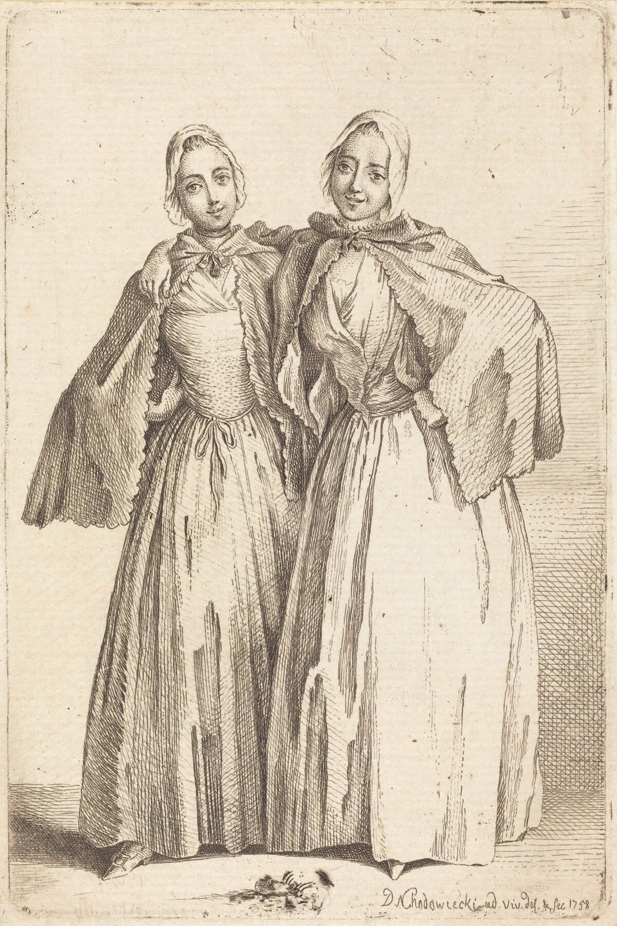 Two Standing Ladies (Demoiselles Quantin) by Daniel Nikolaus Chodowiecki