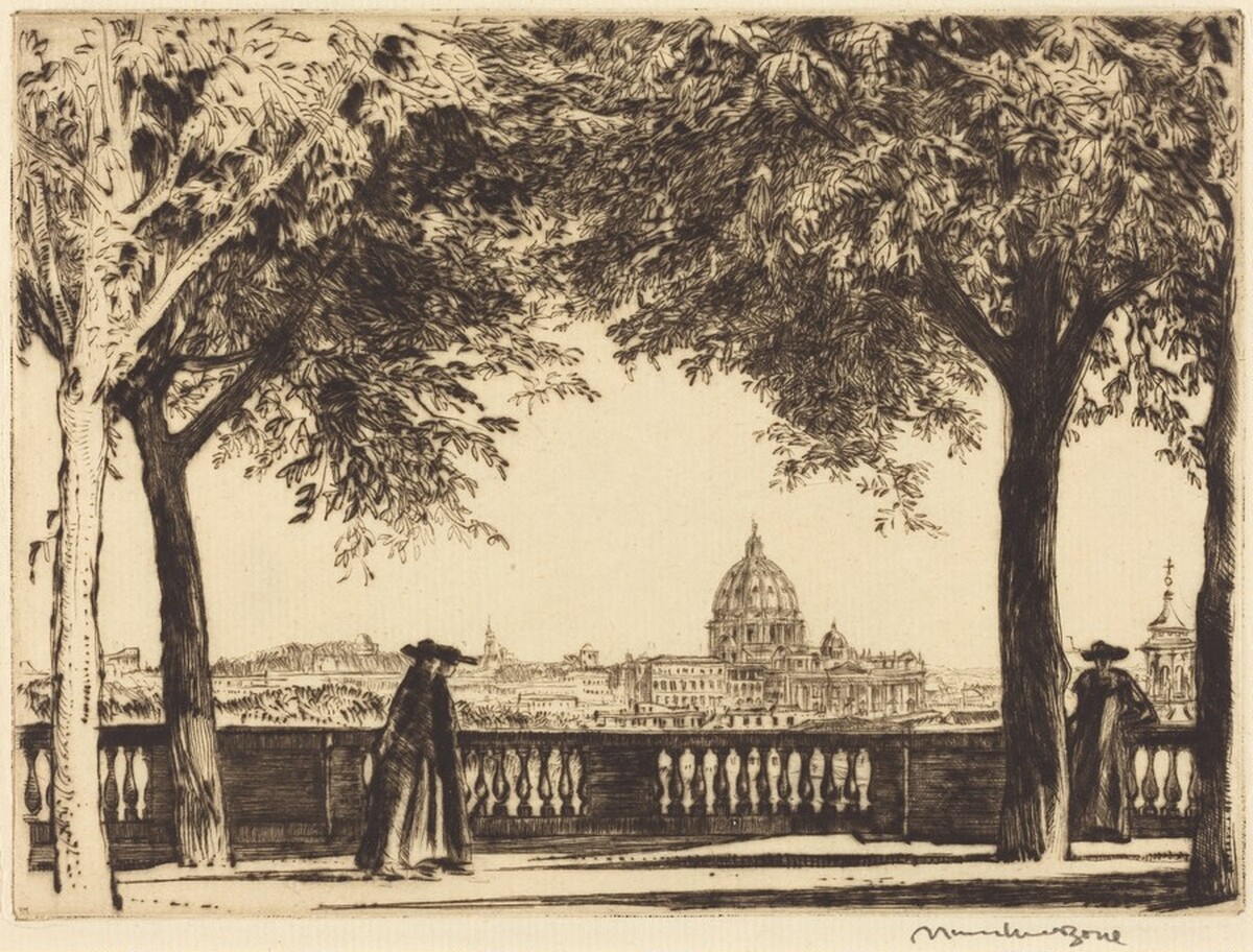 Under the Pincian Trees, Rome by Sir Muirhead Bone