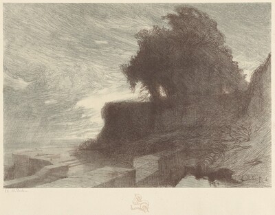 Landscape with Trees on a Bluff and a Snake Remarque