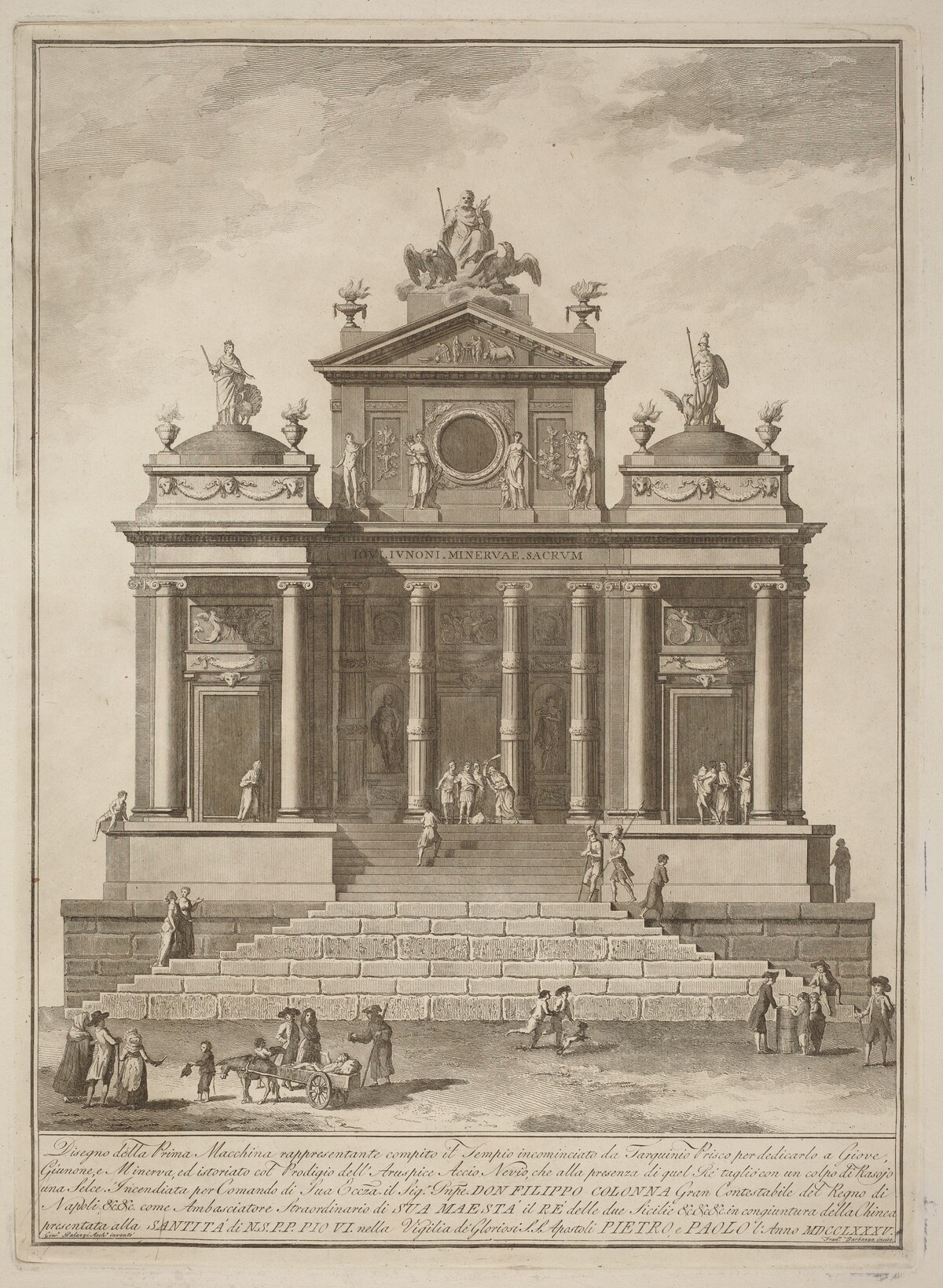 The Prima Macchina for the Chinea of 1785: The Temple of Jupiter Begun by Tarquinius Priscus with the Marvel of Accius Naevius by Francesco Barbazza after Giuseppe Palazzi (architect)