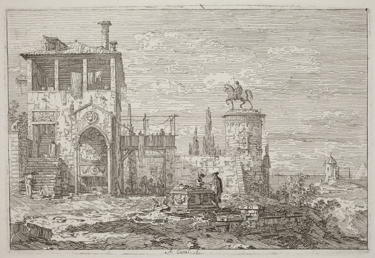 The Equestrian Monument [upper right] by Canaletto