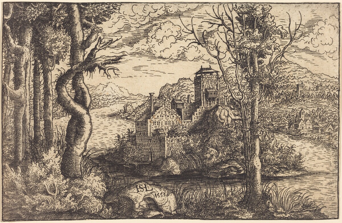 View on a River with a Castle on an Island by Hanns Lautensack