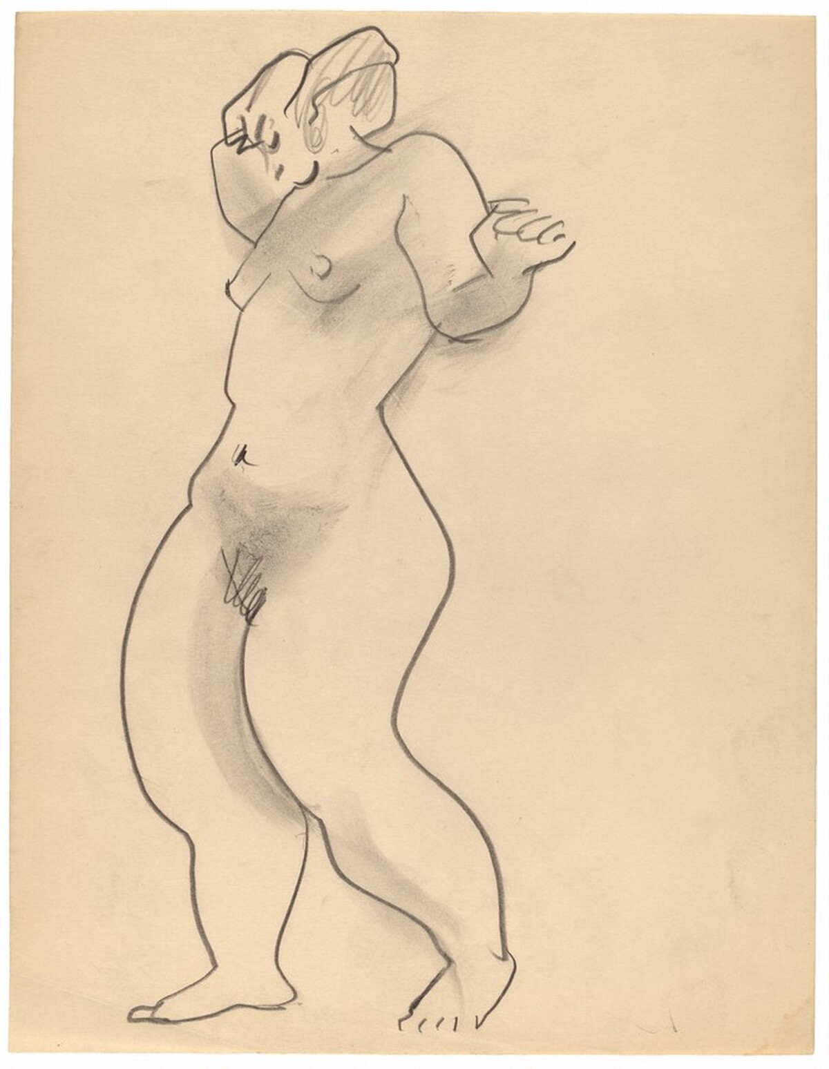 Standing Female Nude Turned to the Left, Arms Raised, Head Lowered by Mark Rothko