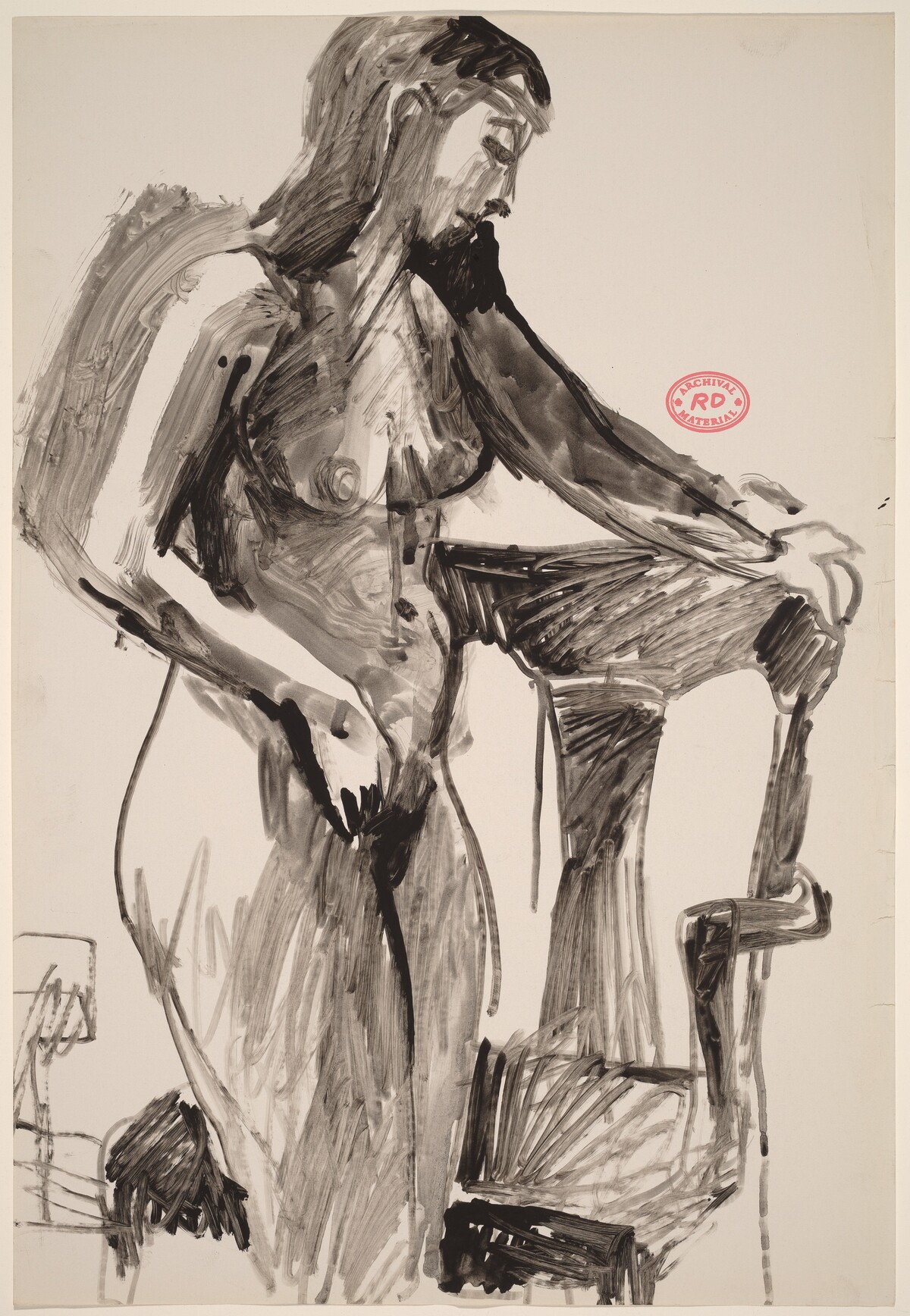 Untitled [standing nude holding a chair back with her left hand] by Richard Diebenkorn