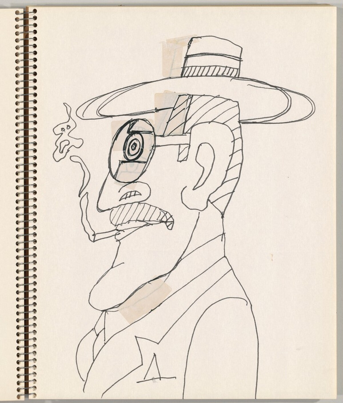 Self-Portrait in Profile, Smoking by Saul Steinberg