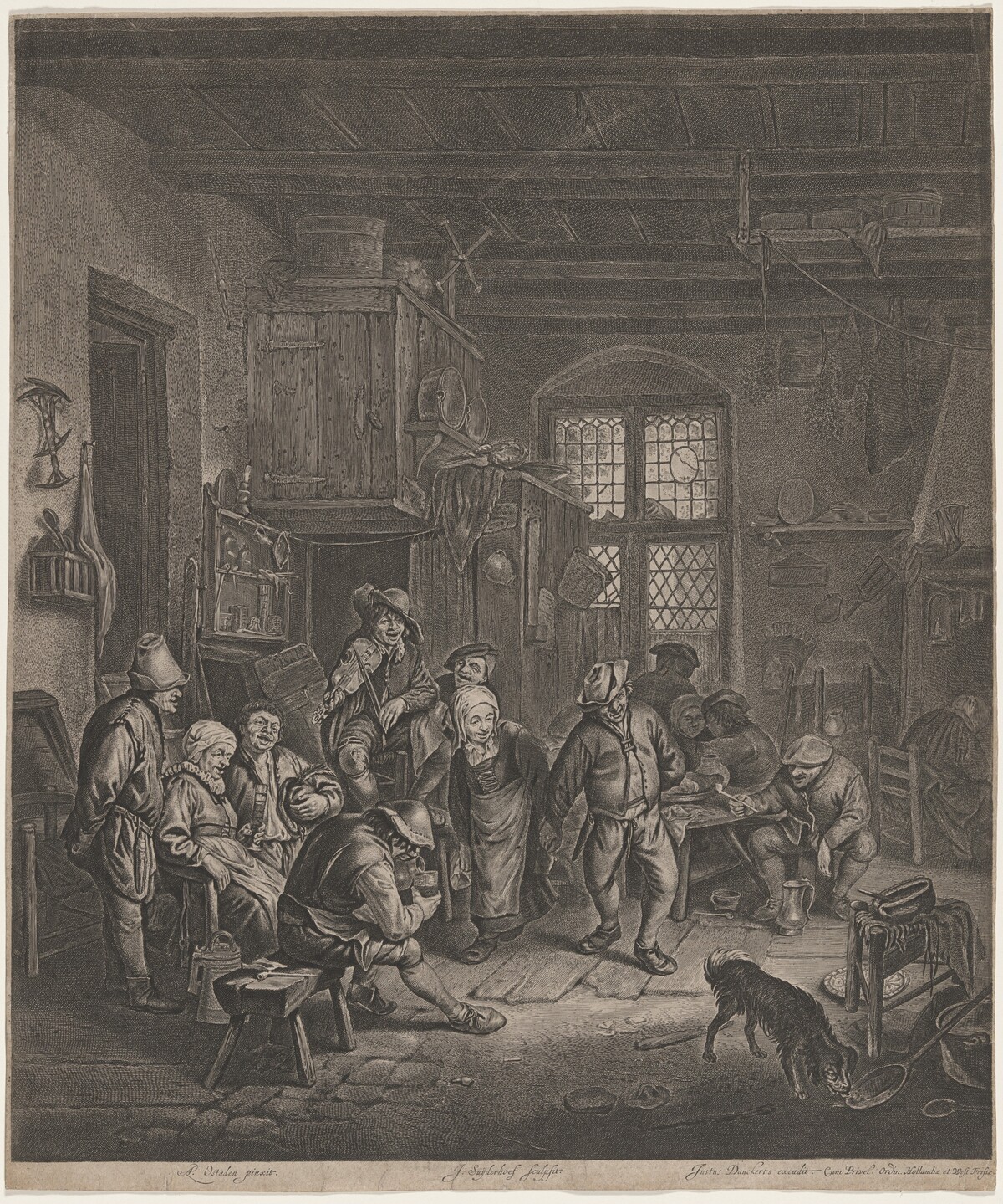 Peasant Interior with a Dancing Couple by Jonas Suyderhoff, after Adriaen van Ostade