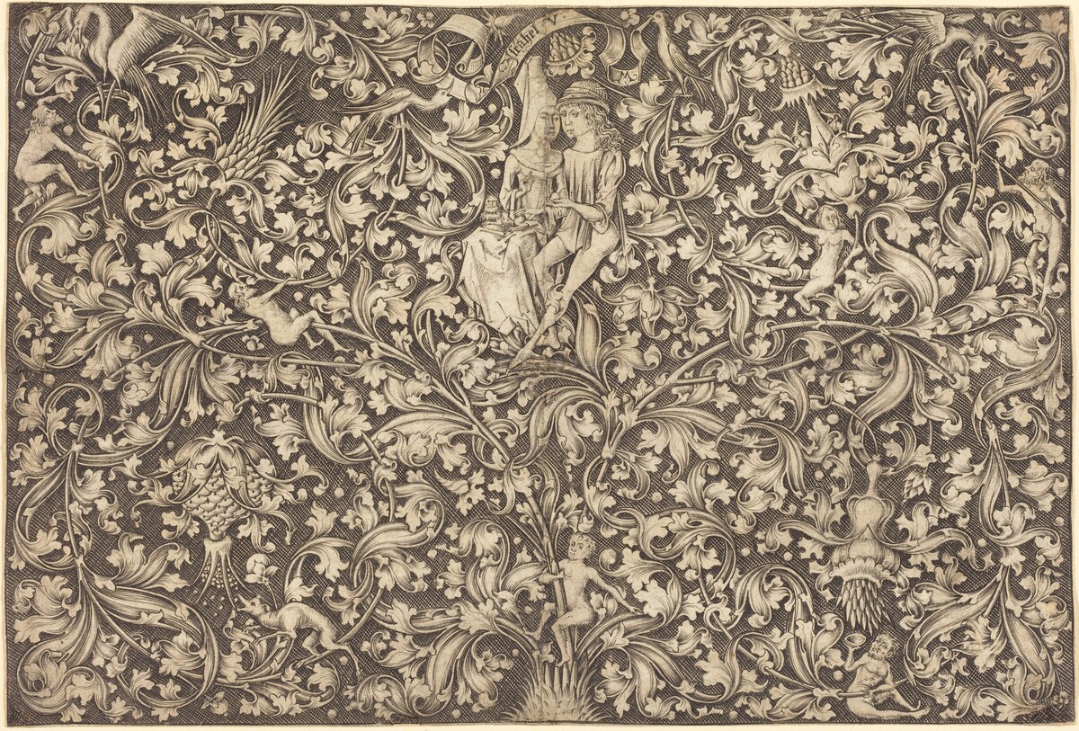 Ornament Panel with Two Lovers by Israhel van Meckenem