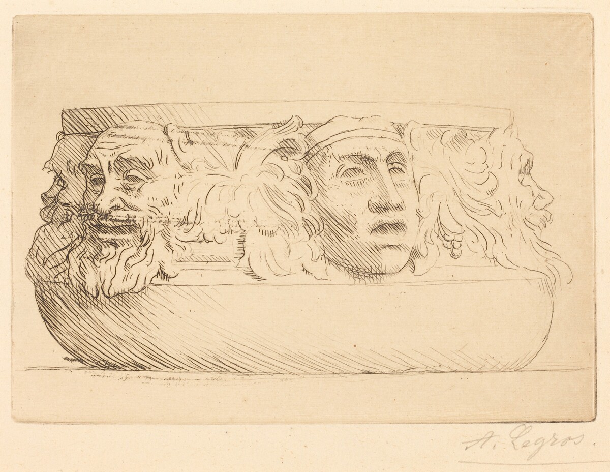 Vase with Grotesques (Le vase aux masques) by Alphonse Legros