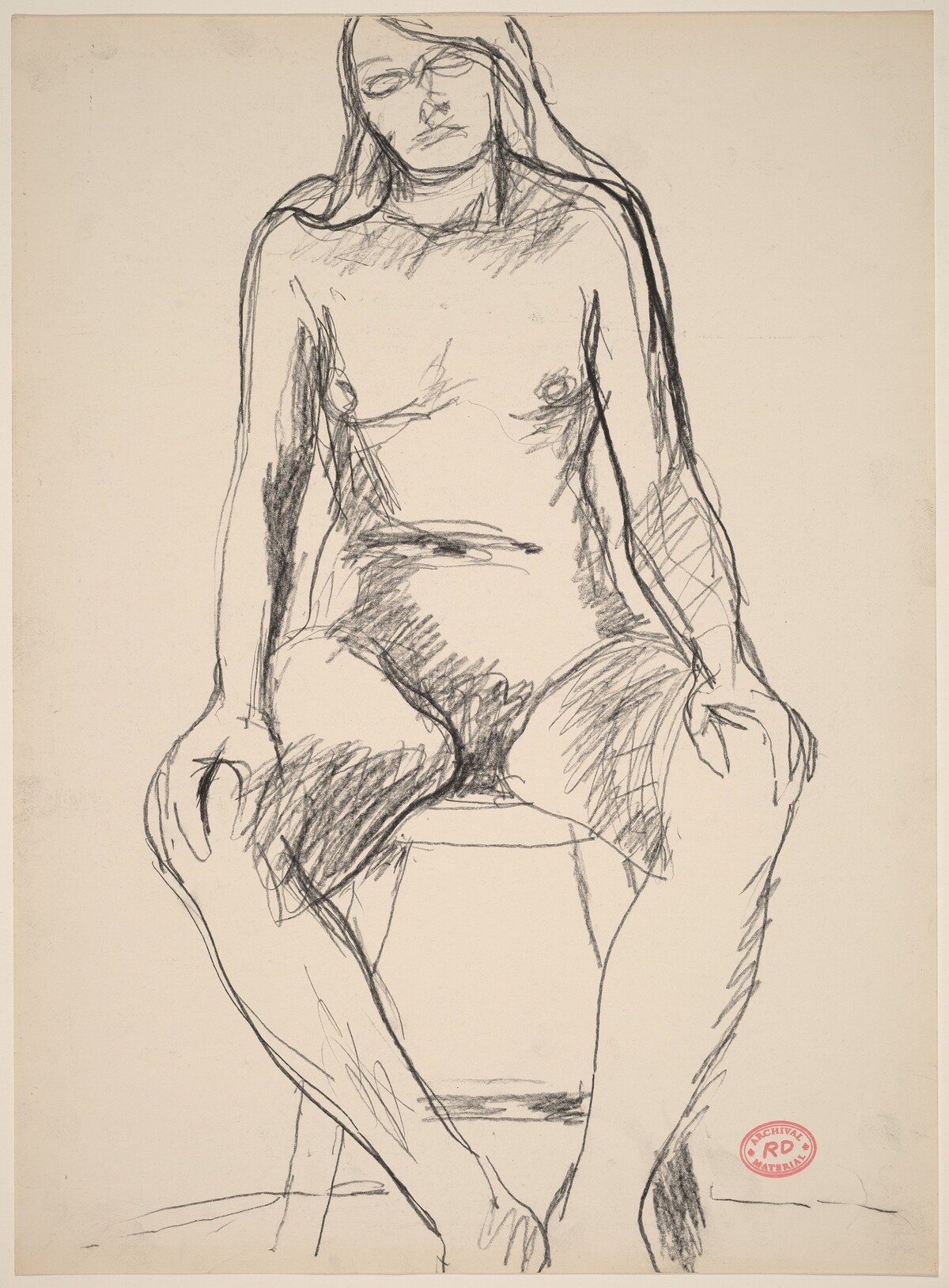 Untitled [female nude with long hair seated on a stool] by Richard Diebenkorn