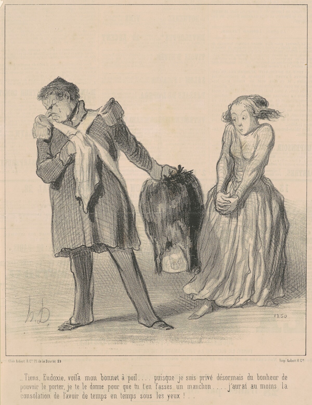 Tiens, Eudoxie, voila mon bonnet a poil ... by Honoré Daumier