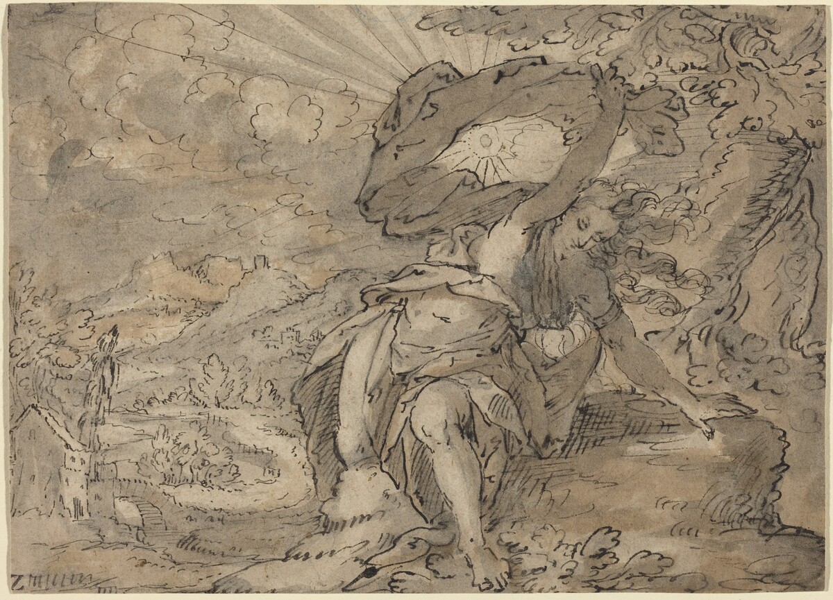 Allegorical Female Figure in a Landscape [recto] by German 17th Century