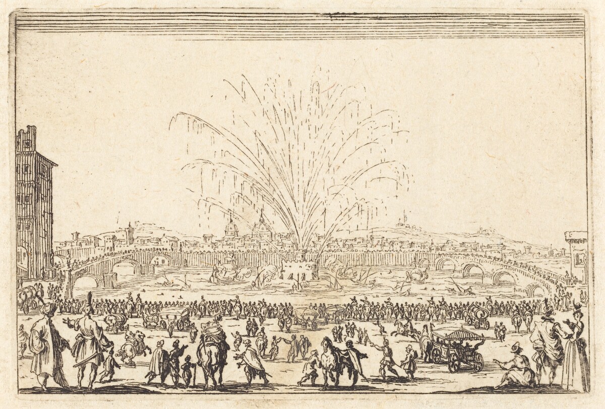 Fireworks on the Arno, Florence by Jacques Callot