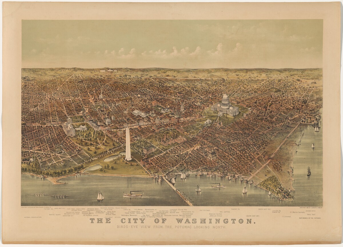 The City of Washington: Bird's-Eye View from the Potomac—Looking North by Currier and Ives