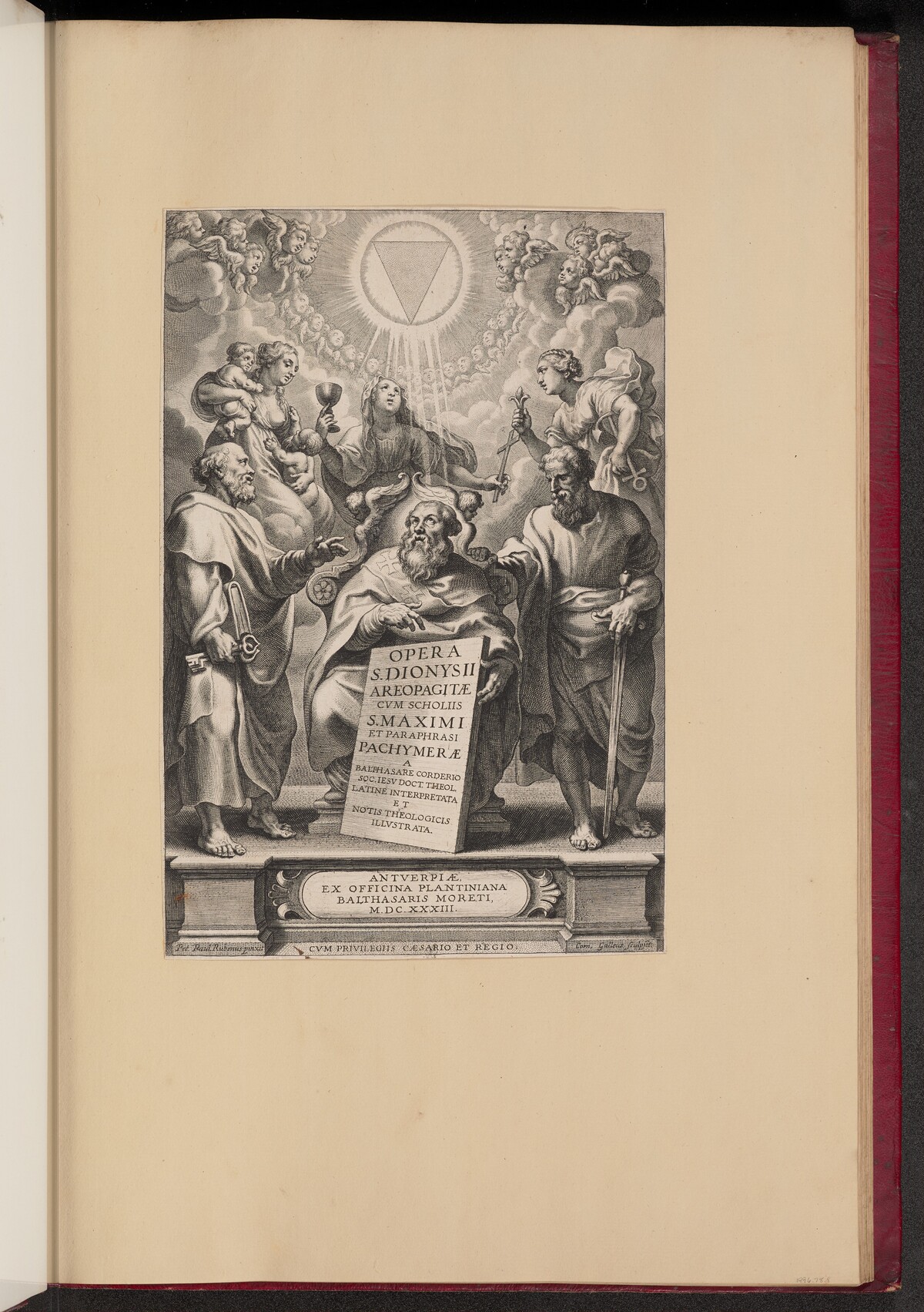 Title Page for Balthasar Cordier's "Opera S. Dionysii Areopagitae, I" by Cornelis Galle I after Sir Peter Paul Rubens