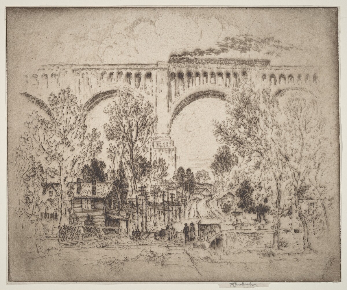 The Viaduct, D., L. & W. at Nicholson, Pa. by Joseph Pennell