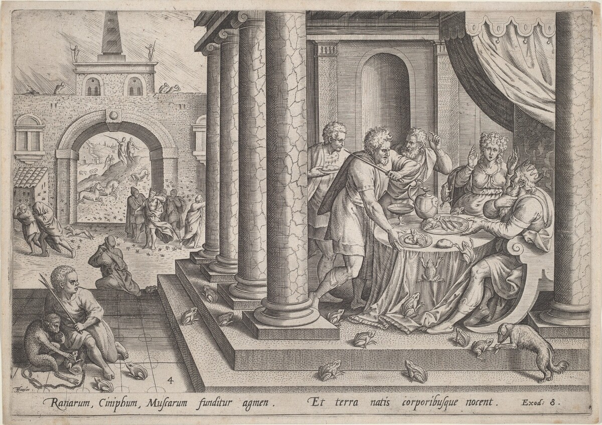 The Plague of Frogs by Jan Sadeler I, after Maarten van Cleef