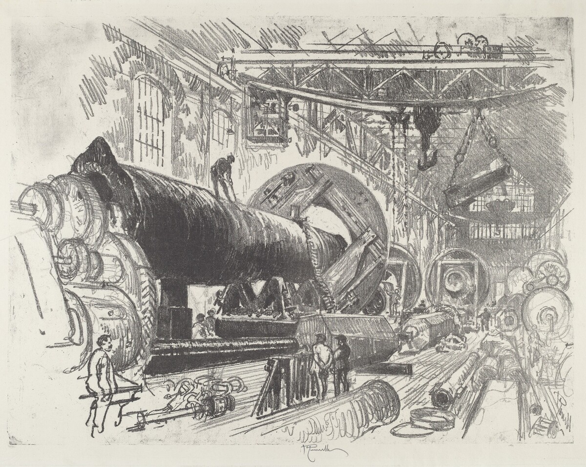 Cutting and Turning a Big Gun by Joseph Pennell