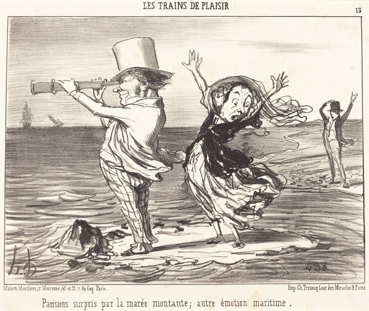 Parisiens surpris par la marée... by Honoré Daumier