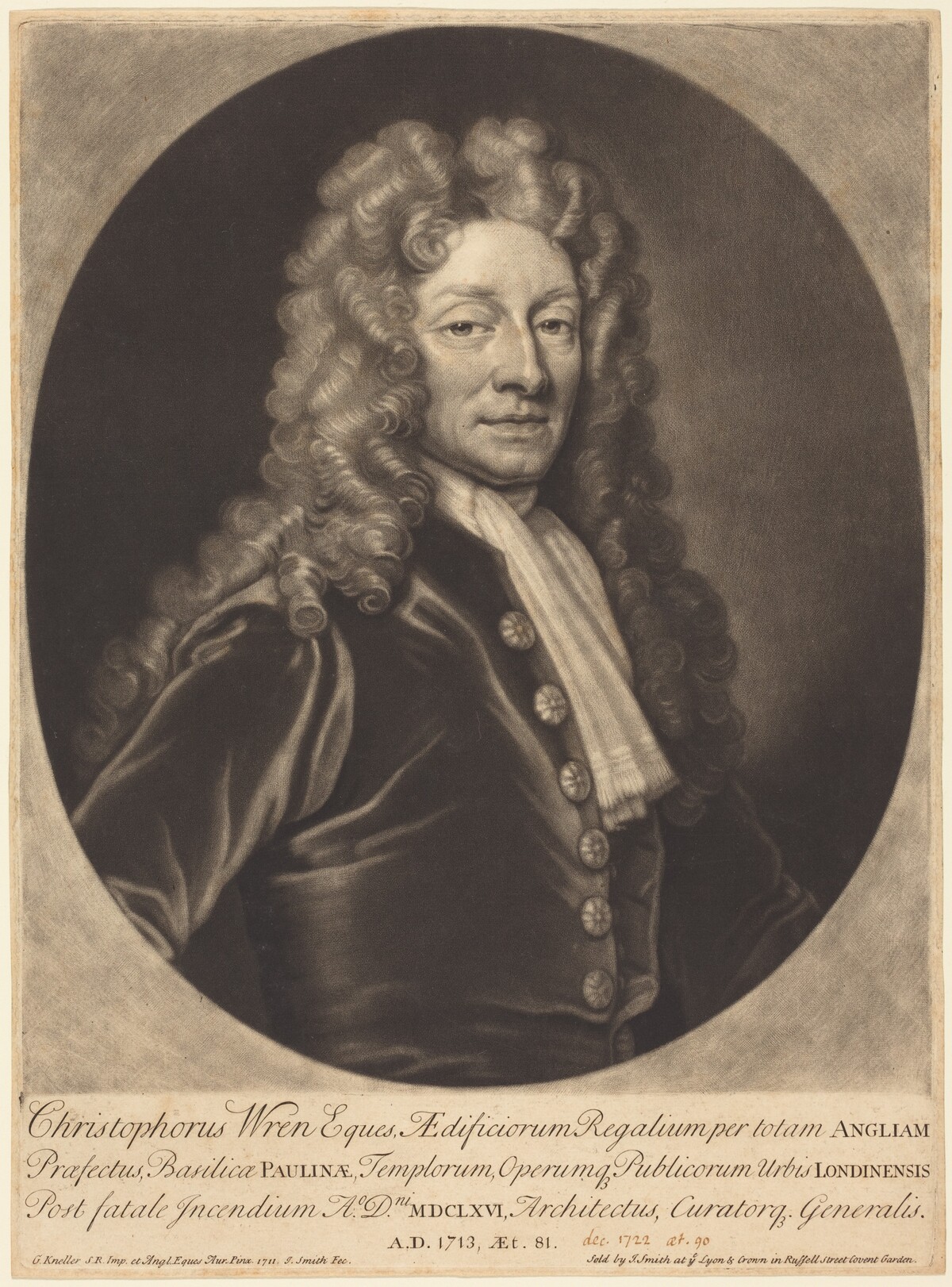 Sir Christopher Wren by John Smith after Sir Godfrey Kneller