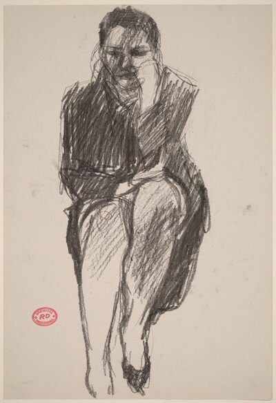 Untitled [seated woman in a dark coat]