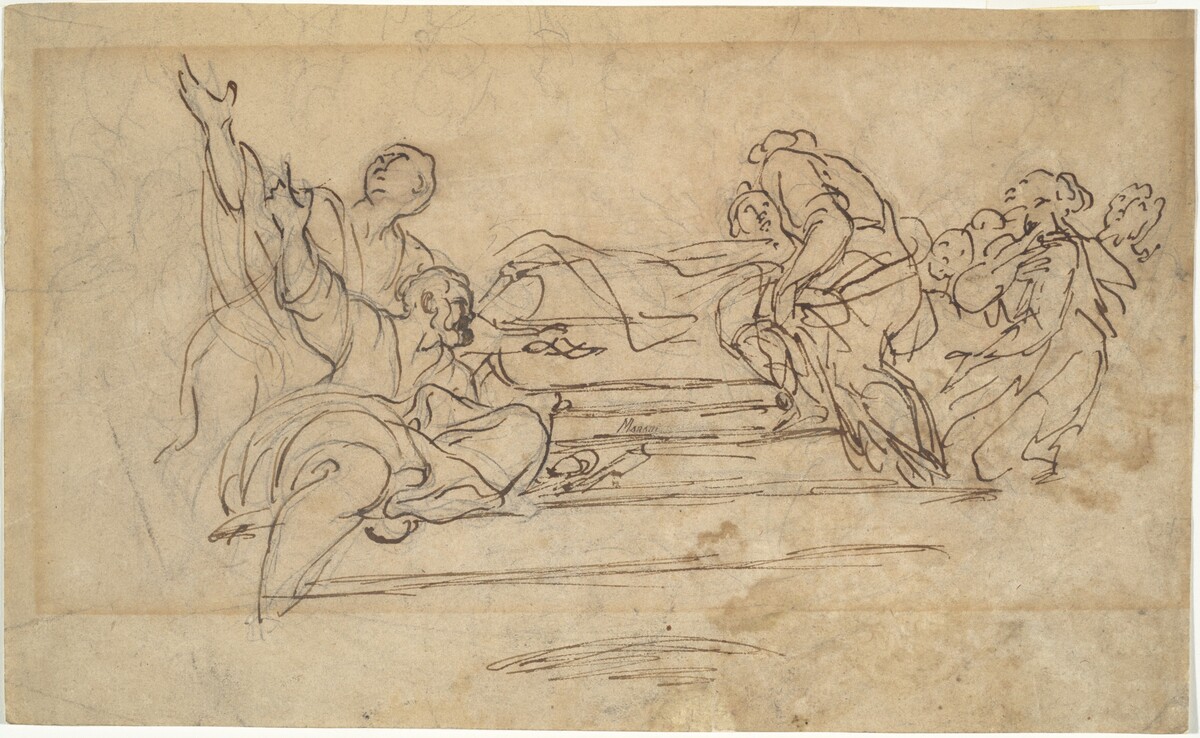 Figures on Steps (Studies for an Assumption of the Virgin) by attributed to Carlo Maratta