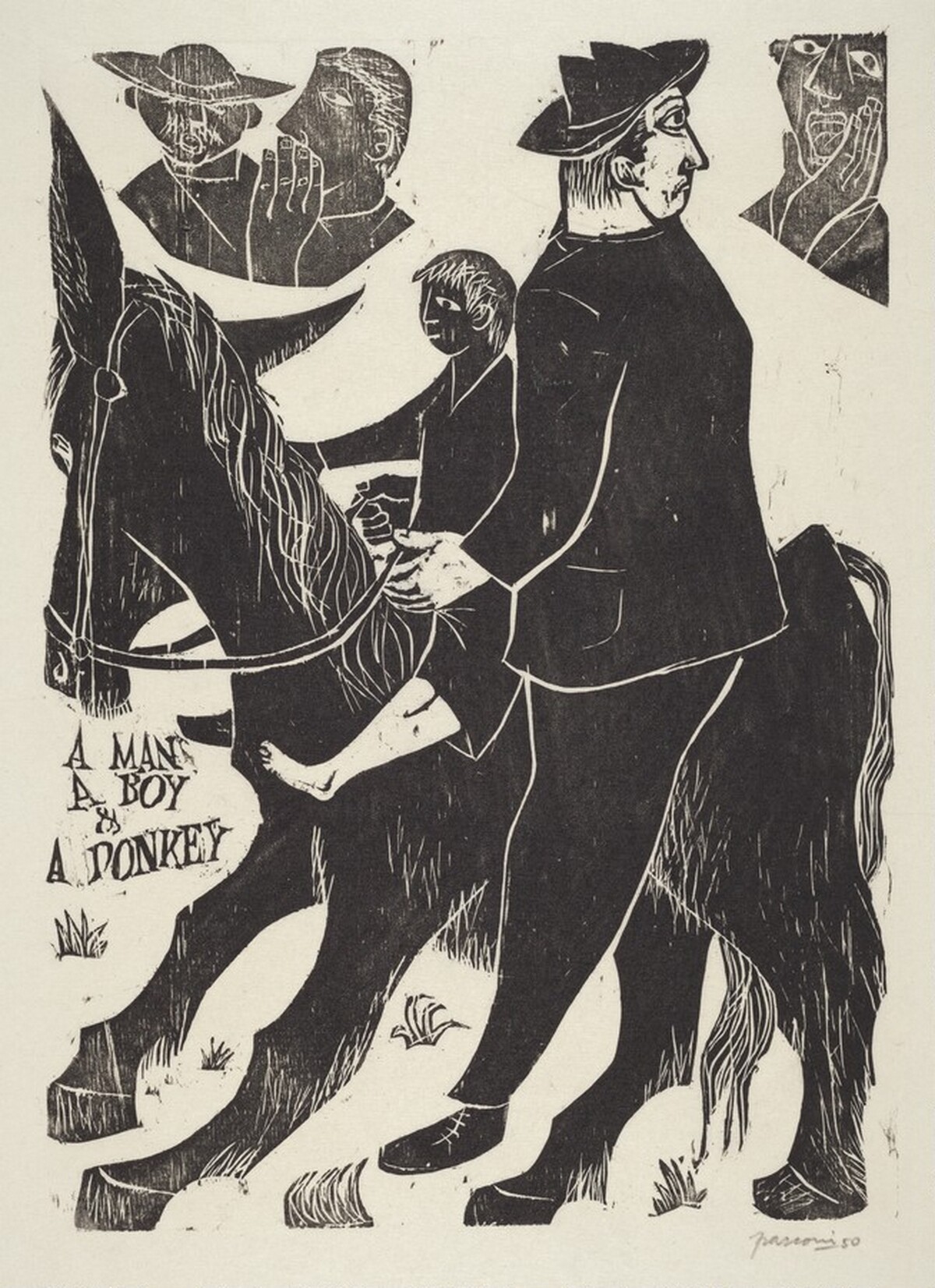 A Man a Boy and a Donkey by Antonio Frasconi